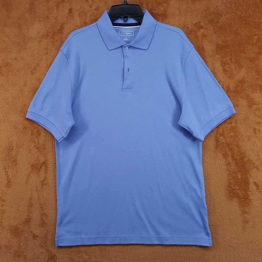 CLUB ROOM Polo Shirt Mens Small Blue Two Button Cotton Blend Knit Short Sleeve